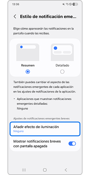 Selección de Añadir efecto de iluminación