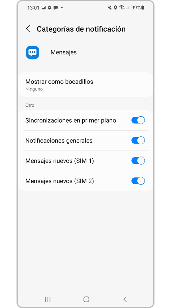 Definir los ajustes de Categorías de notificaciones que desees