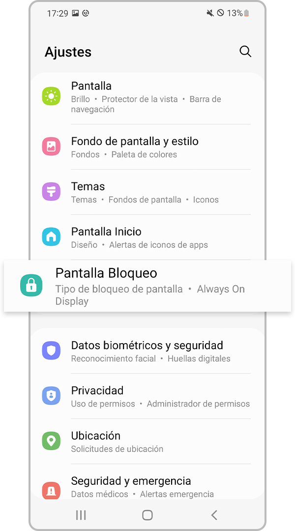 Ajustes para bloquear la pantalla