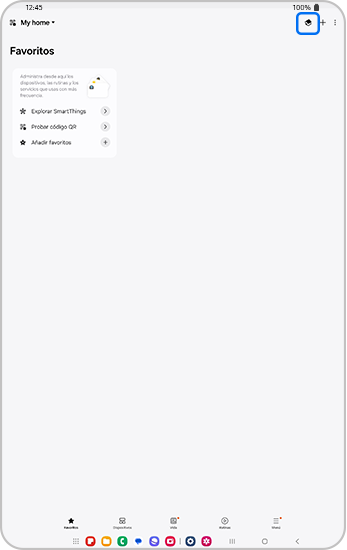 Página principal de la app SmartThings