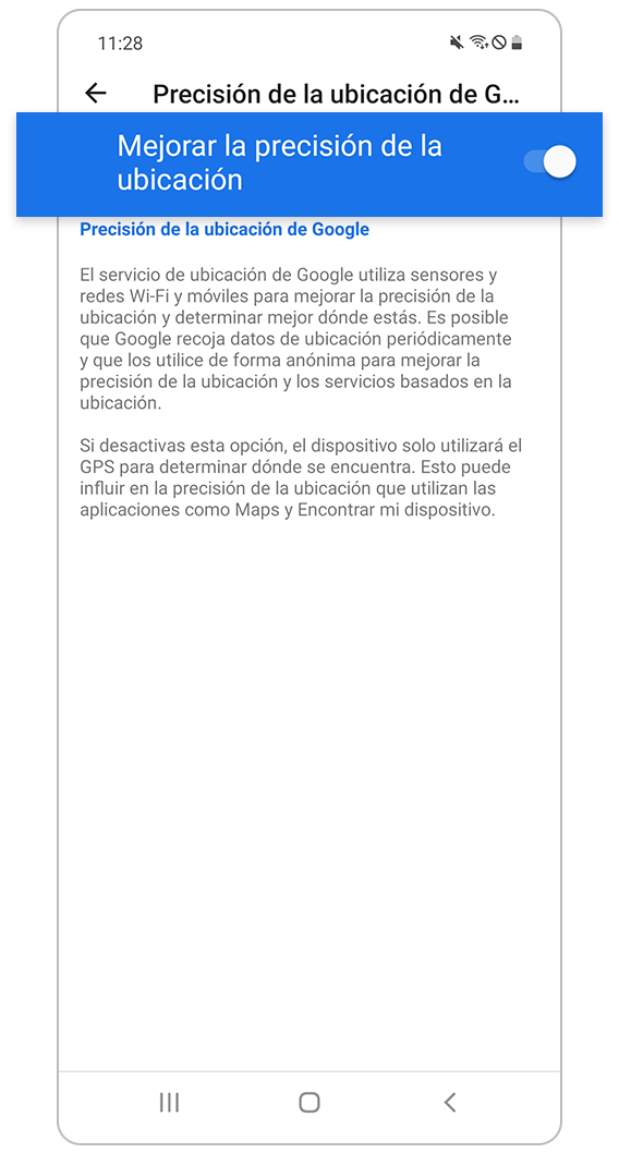 Mejorar la precisión de la ubicación activado
