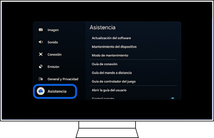 Un televisor Samsung muestra las opciones Todos los ajustes.
