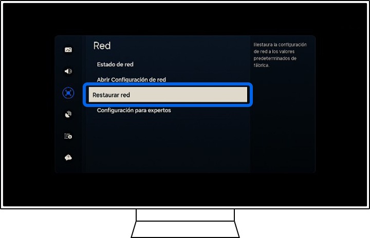 Un televisor Samsung muestra las opciones de Red.