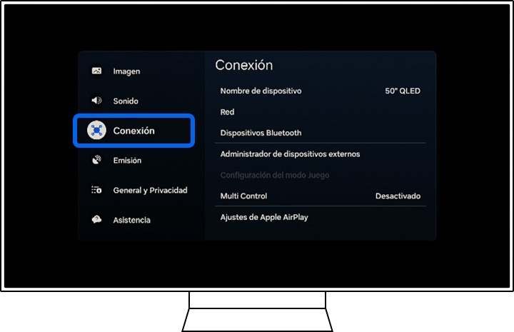 Un televisor Samsung muestra las opciones de Todos los ajustes.