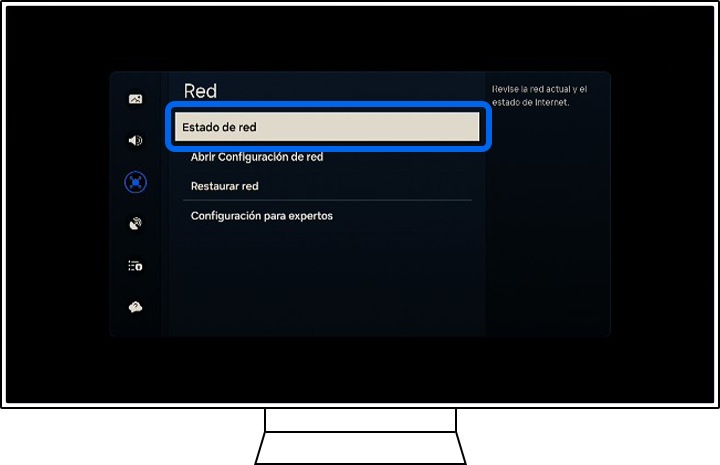 Un televisor Samsung muestra las opciones de Red.