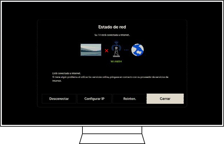 Un televisor Samsung muestra el área de estado de la red.