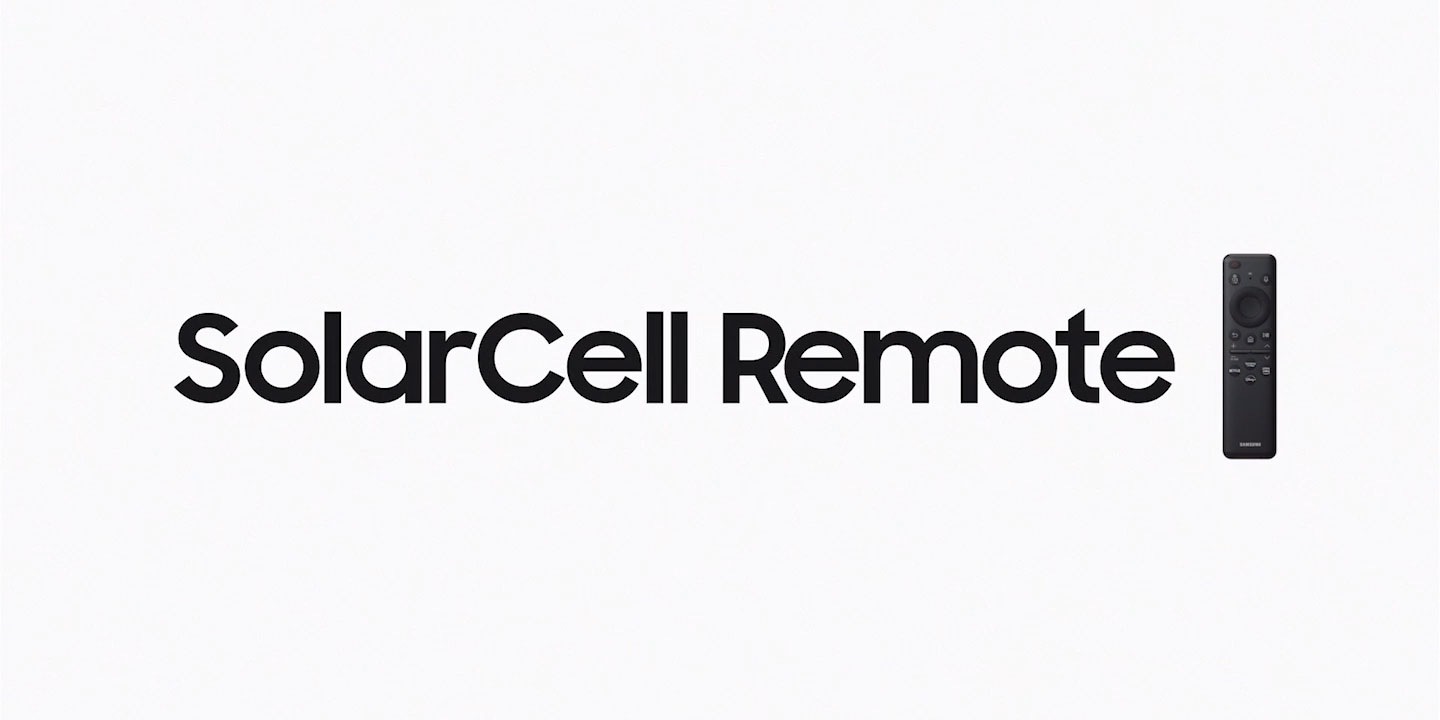 As the word 'Solar' appears on the screen, the remote control takes the place of 'L' in 'Solar'. The remote emerges from the text, floating out to the right side of the screen. As it moves, the entire phrase 'SolarCell Remote' expands outwards.