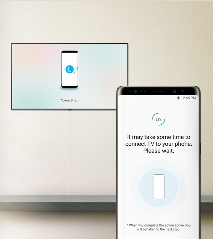 Se compartirá la información sobre la red WiFi y tu Samsung Account con tu TV, iniciando el proceso de configuración desde tu smartphone.