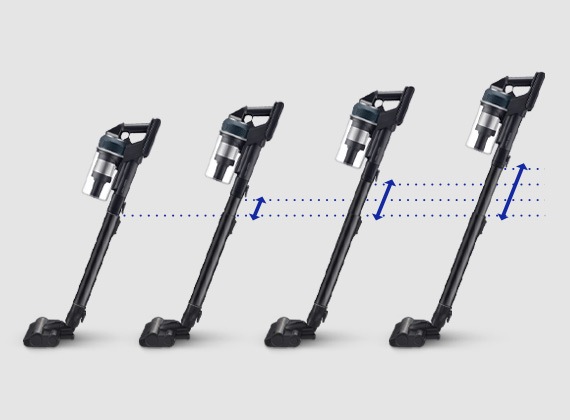 4 aspiradores Jet 95 de pie uno al lado del otro con diferentes ajustes de altura.