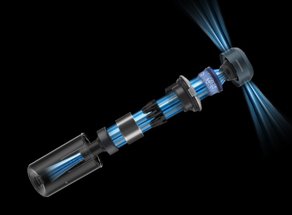 El sistema de filtración multicapa de la Jet 95 se desmonta en cinco pasos.