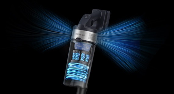 Las rayas azules del Motor Digital Inverter y el Jet Cyclone representan una potente succión.