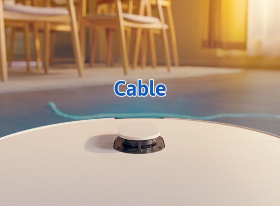 El Jet Bot™ Combo AI a medida escanea el salón y detecta cables en el suelo.