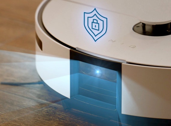 Jet Bot™ Combo AI a medida emite un icono de candado en un escudo, que indica seguridad IoT certificada.