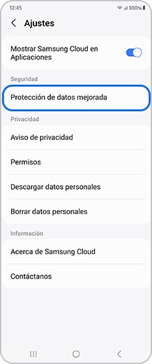 Pantalla del smartphone con las opciones de Ajustes disponibles.