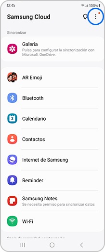 Pantalla del smartphone con las opciones de la aplicación Samsung Cloud disponibles.