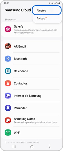 Pantalla del smartphone con el icono de más opciones (3 puntos) seleccionado.
