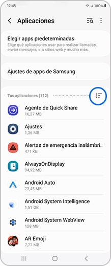 Pantalla del Smartphone con el icono Tus aplicaciones seleccionado