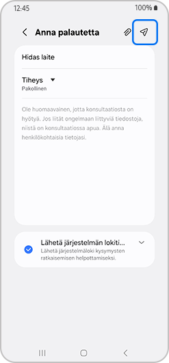 Lähetä kuvake valittu