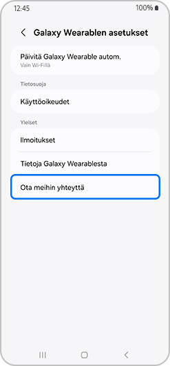 Ota meihin yhteyttä vaihtoehto korostettu.