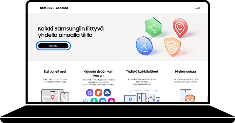 Kirjaudu valittu Samsung Account -sivuston aloitussivulla