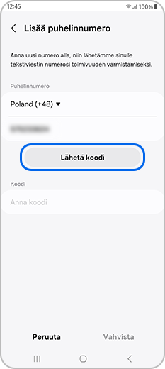 Anna koodi sille varattuun tilaan ja valitse sitten Vahvista