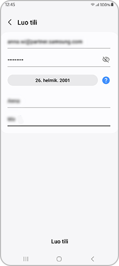 Esimerkki syntymäajasta Samsung-tiliä luotaessa