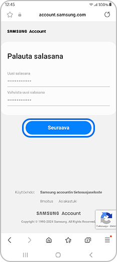 Palauta Samsung-tilin salasana ja vahvista