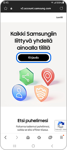 Samsung-tilin sisäänkirjautumissivu