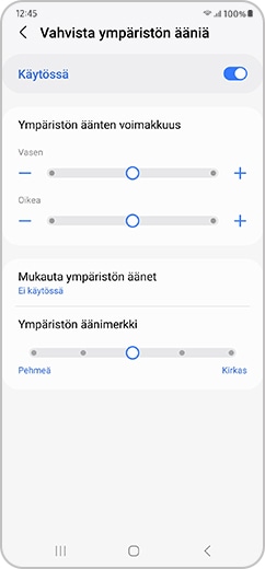 Älypuhelimen näyttö, jossa näkyvät ympäristön äänten asetukset
