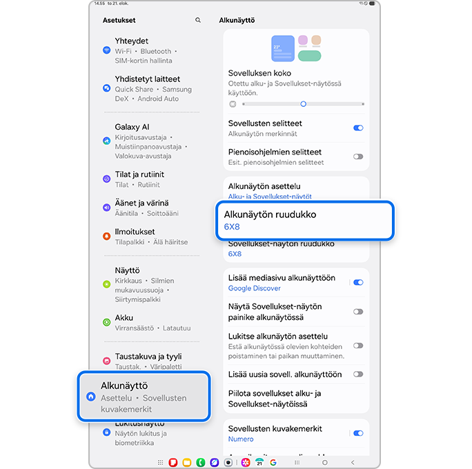 Valitse Alkunäyttö-valikko