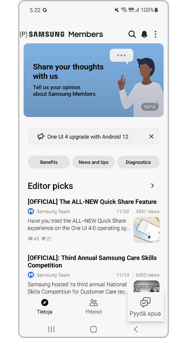 Samsung Members -sovelluksen Pyydä apua