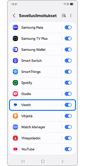 Viestit-sovelluksen valitseminen
