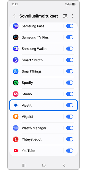Viestit-sovelluksen valitseminen