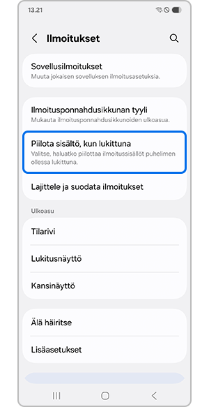 Piilota sisältö, kun lukittuna