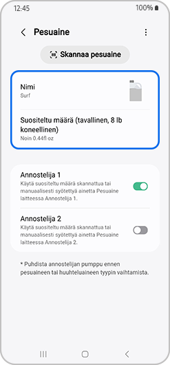 Seuraavassa pesuohjelmassa käytettävä pesuainemäärä