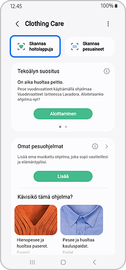 Napauta Skannaa pesumerkinnät