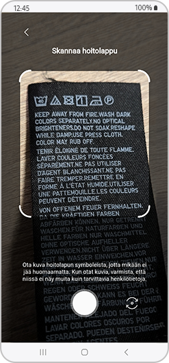 Skannaa vaatteen pesumerkinnät