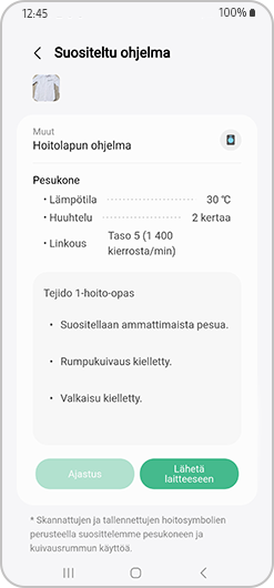 Aloita suositeltu pesuohjelma