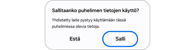 Salli-painikkeen napauttaminen puhelimen tietojen käyttämiseksi