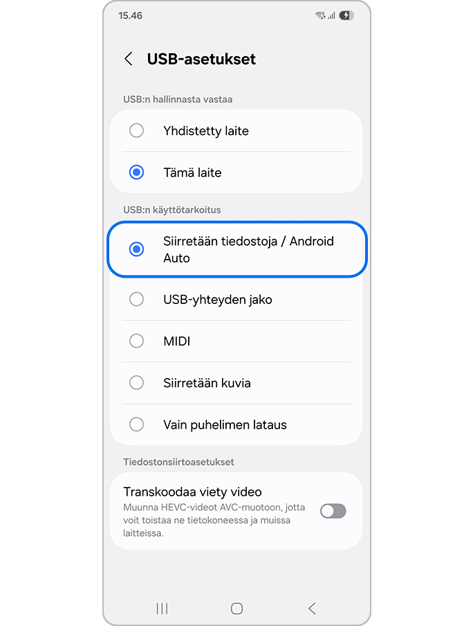 Tiedostojen Siirron valitseminen
