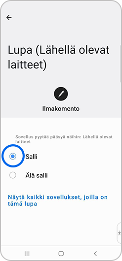 Salli valittuna fyysisen aktiivisuuden oikeuksissa