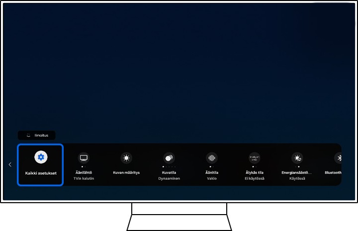 Samsungin TV näyttää Asetukset-vaihtoehdot.