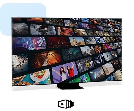 Samsung-älytelevision ruudulla näkyy useita paneeleja, joissa on erilaisia suoratoistovaihtoehtoja.