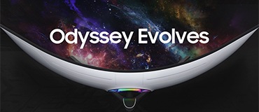 Odyssey Neo G9 is displayed on a black background with purple and blue neon lights. On the left bottom, CES label is seen together.