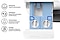 Close-up of Samsung washing machine detergent drawer highlighted with blue. Next to it are three icons for automation, calibration and sensing.