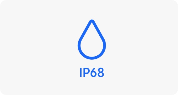 Un logo IP68 avec une goutte d'eau au-dessus