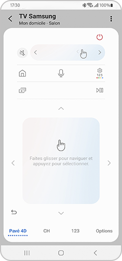 Aperçu de la télécommande d’un téléviseur Samsung sur l'application SmartThings