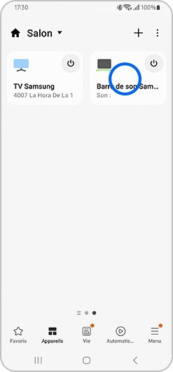 Sélection d’une barre de son dans l'application SmartThings