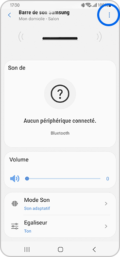 Sélection de l'icône Plus d'option d'un appareil enregistré sur l'application SmartThings