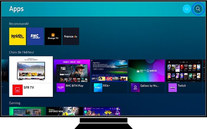 Sélection de l’outil recherche sur un téléviseur Samsung